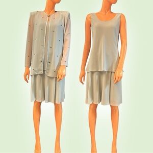 R&M RICHARDS Petite Georgette Dress with Beaded Jacket